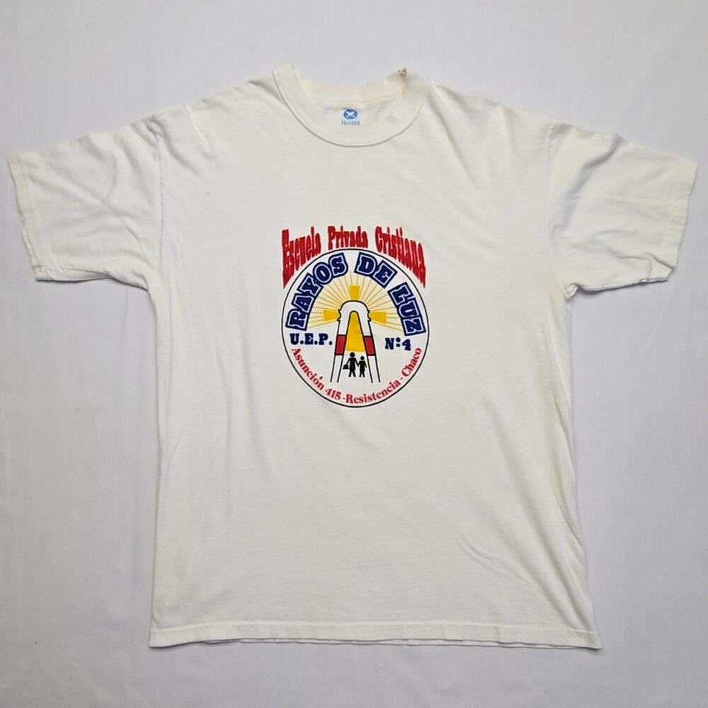Vintage Rayos De Luz Graphic Tee 1st Grade Christian School White XXL Shirt 90s